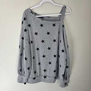 Kim & Cami Gray Star Print One Shoulder Sweatshirt